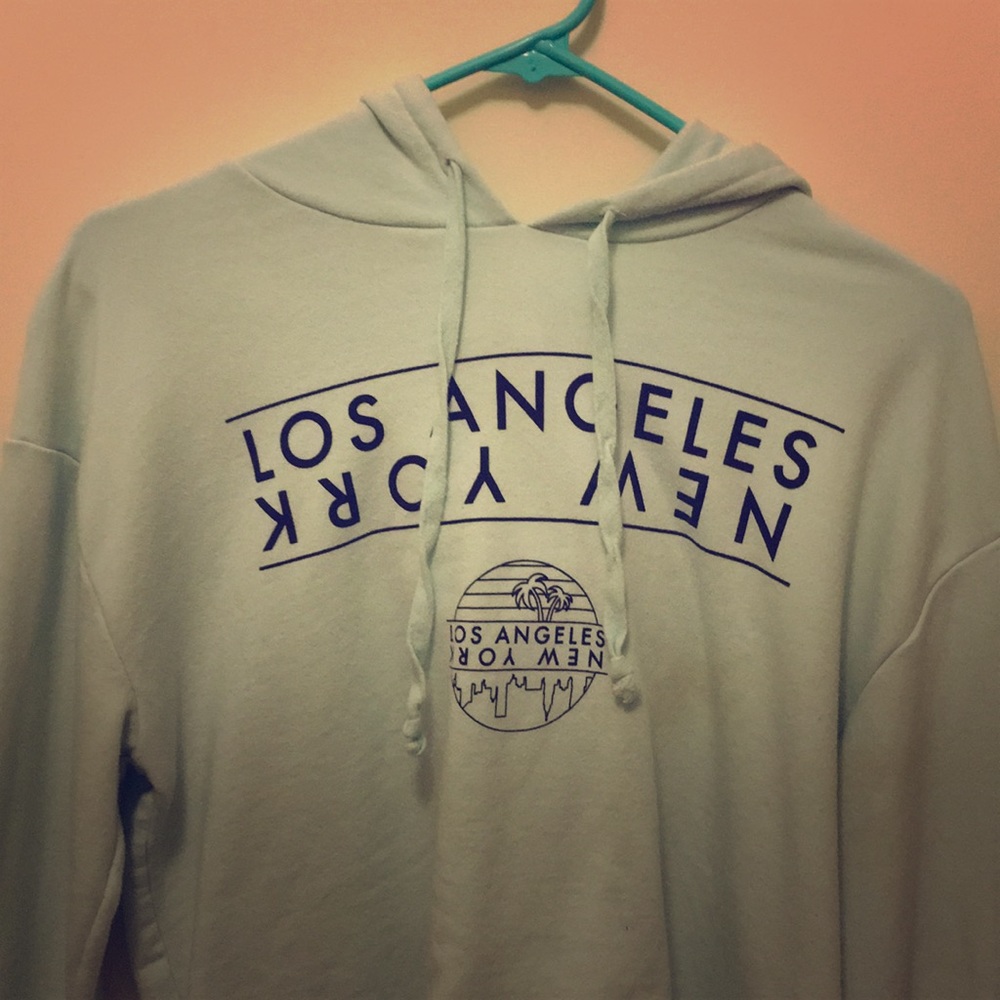Slightly cropped, light blue, light weight hoodie